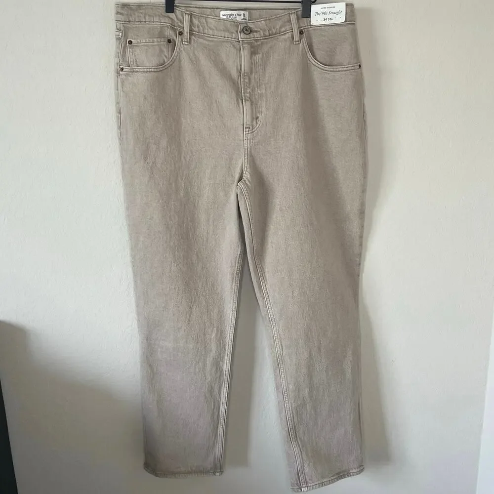 Abercrombie & Fitch The 90s Straight Ultra High Rise Jeans Oat Tan - Size 34/18